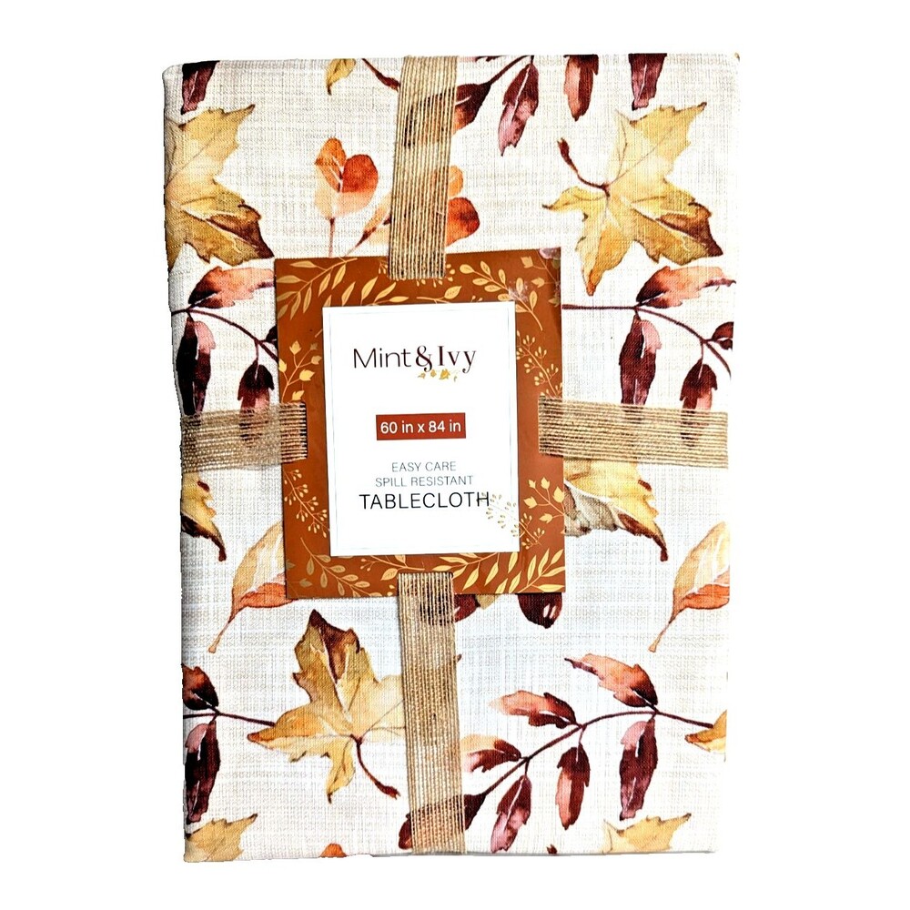 Mint & Ivy Autumn Leaves Tablecloth Kitchen Holiday 60 x 84-in Polyester NEW